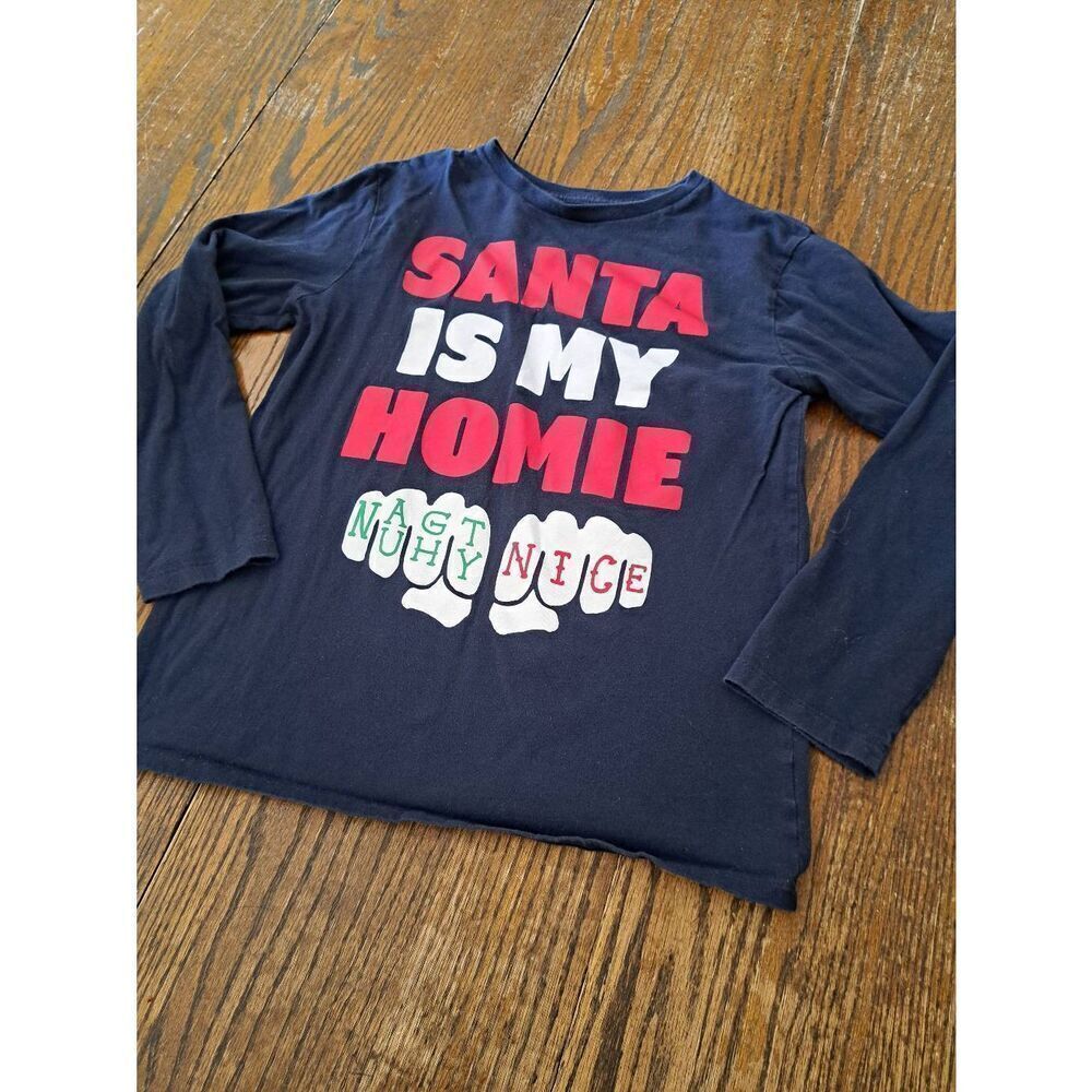 Large Place Long Sleeve Santa is My Homie Christmas Holiday Shirt Tee Tshirt - Picture 1 of 2